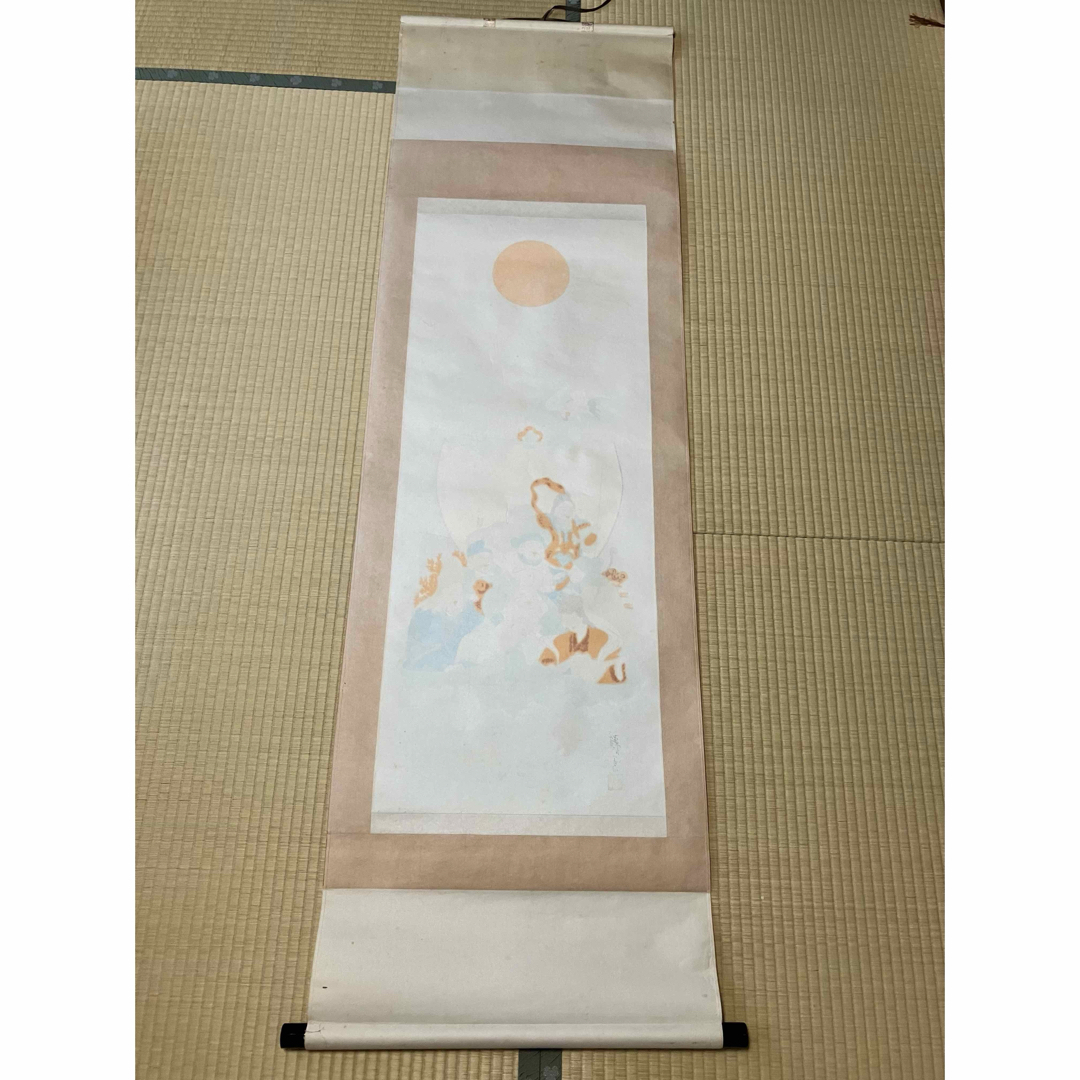 ウォーターライト 佐藤静雲筆 七福神宝船 肉筆絹 本掛軸 共箱