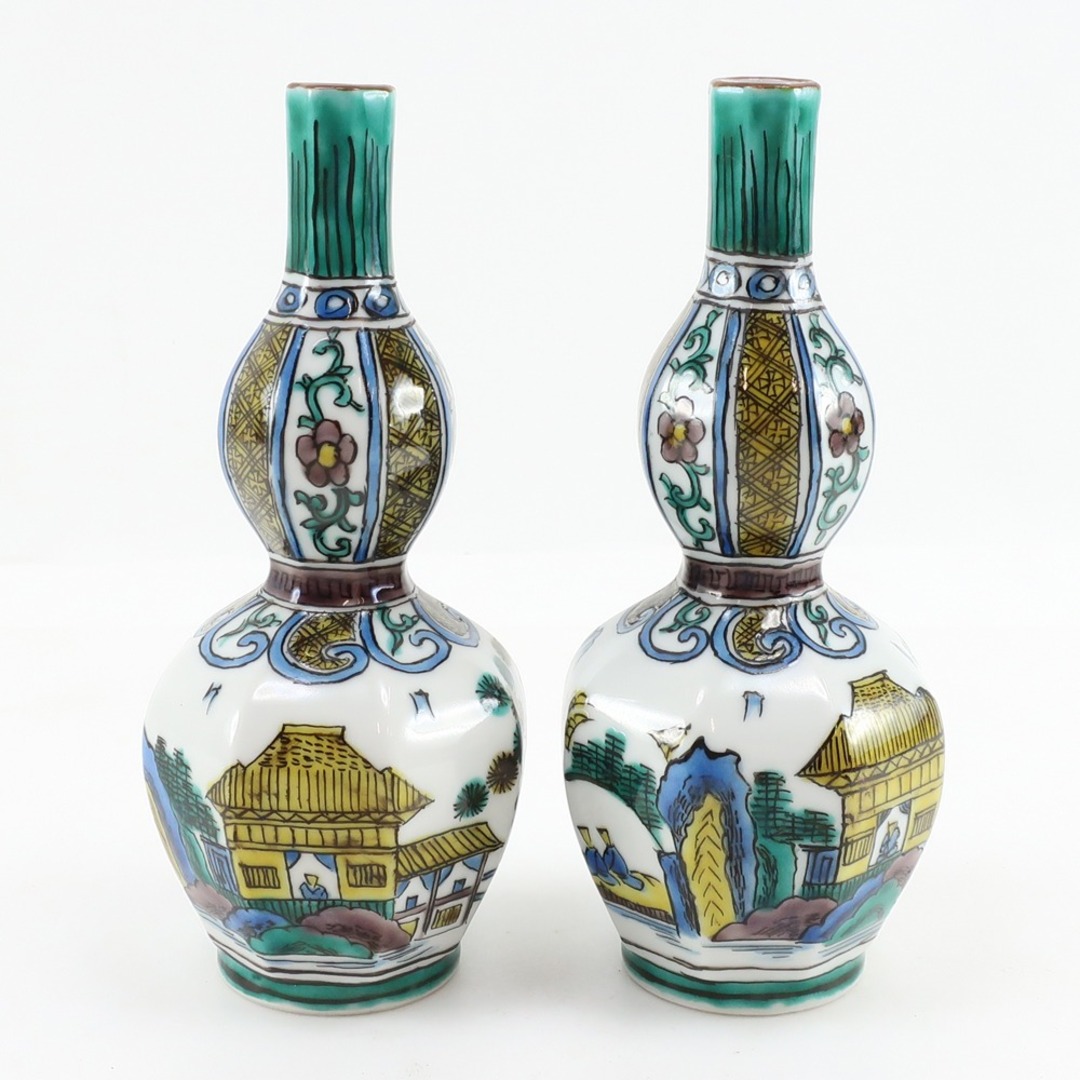 KUTANIYAKI】九谷焼 青九谷 栄山 徳利 とっくり 一対 楼閣山水 色絵 酒