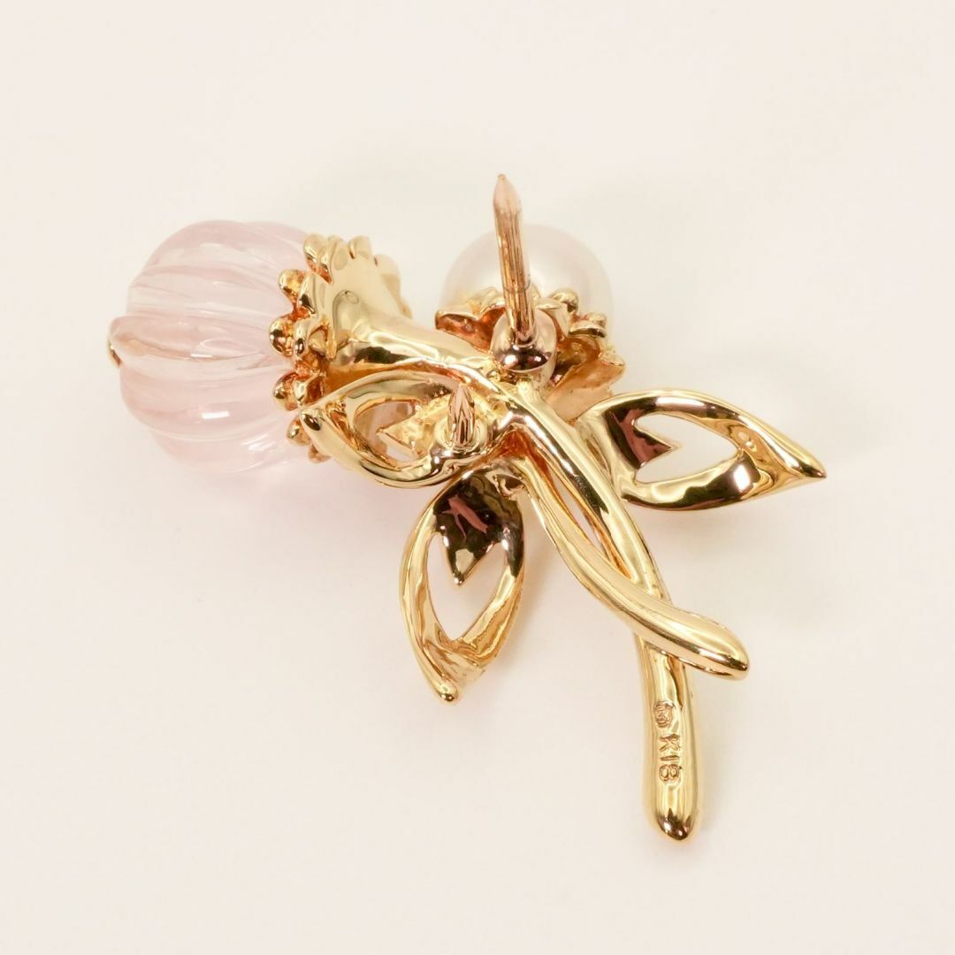 MIKIMOTO - 美品 ミキモト ローズクォーツ×パール 花束 ブローチ K18