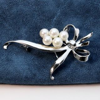 美品】MIKIMOTO ミキモト リボンモチーフ レース 透かし ブローチ