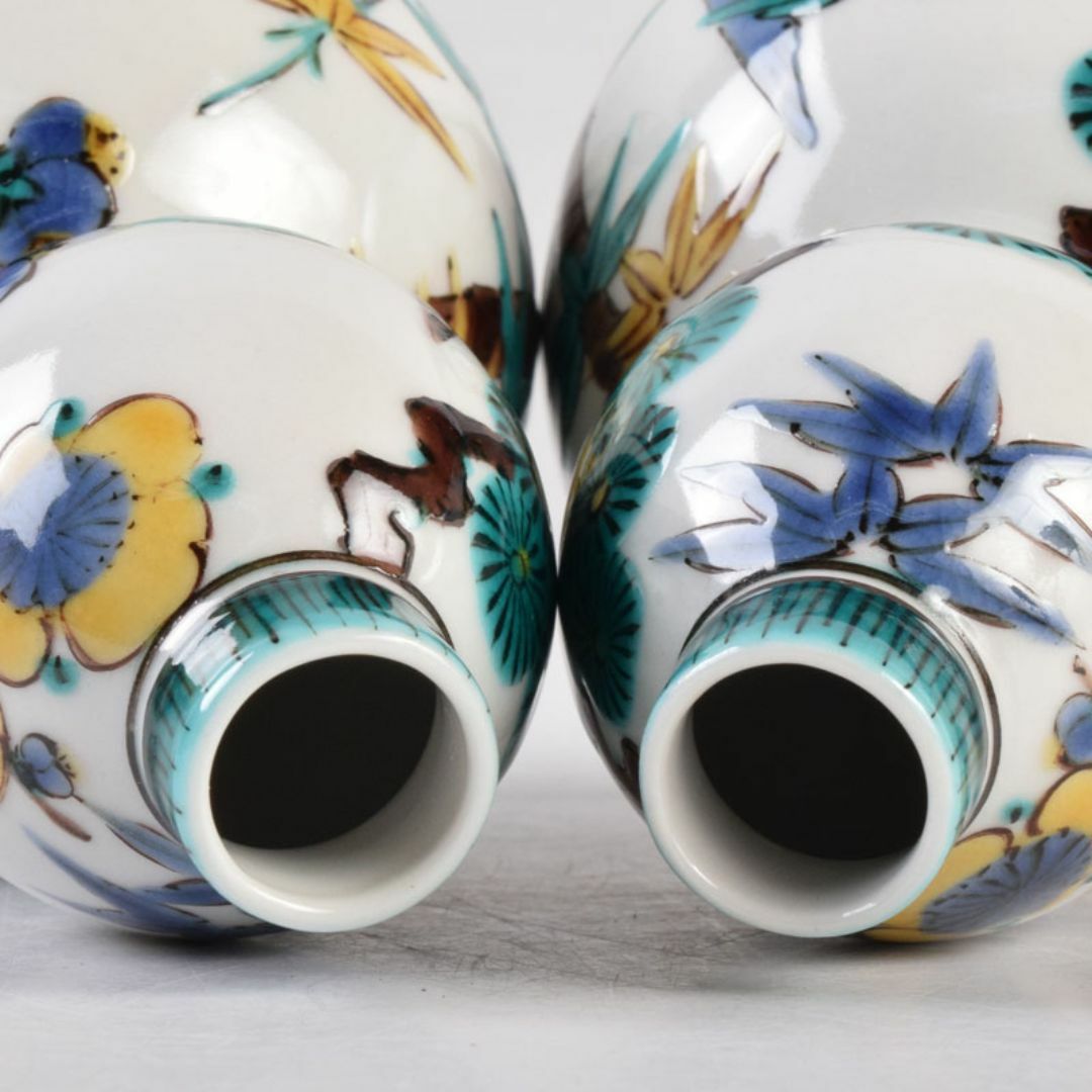 九谷焼 三代三ツ井為吉作 色絵松竹梅文 瓢箪徳利 一對 共箱 CTLM