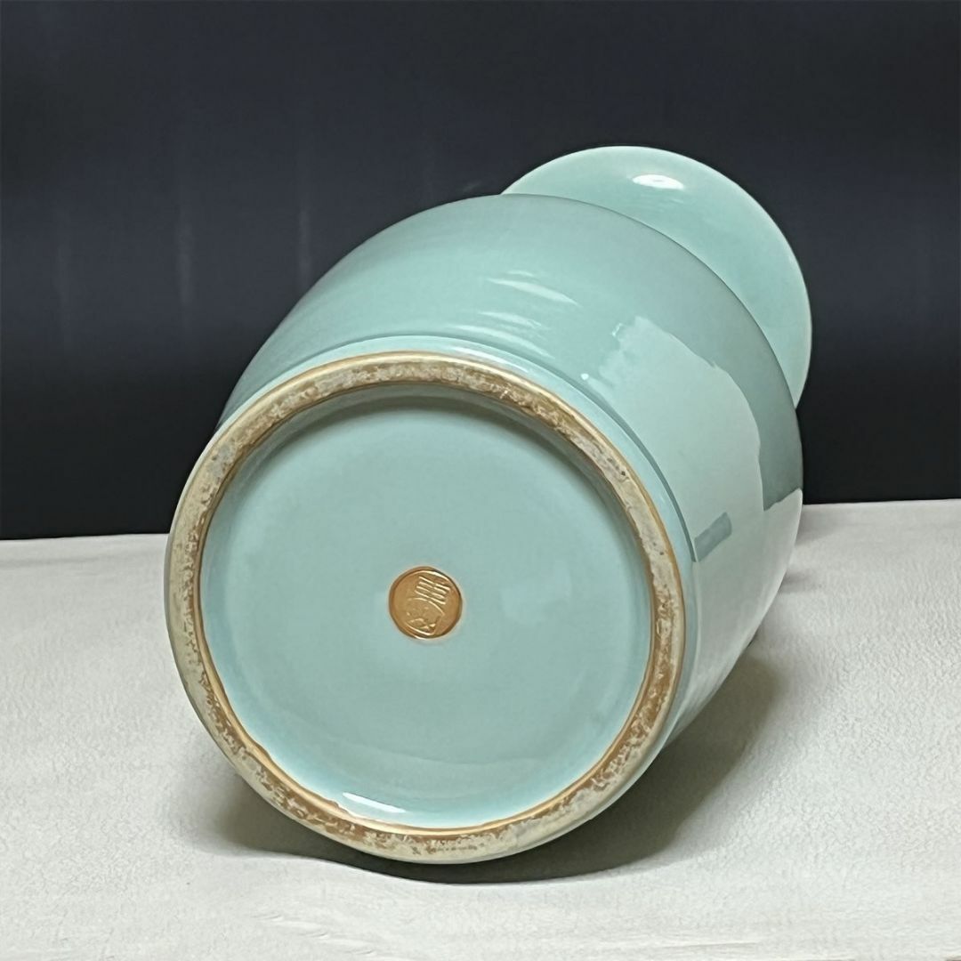 宮永東山 青磁 鳳凰耳 花入 共箱 耳付花入 茶道具 【k3437】の通販はau