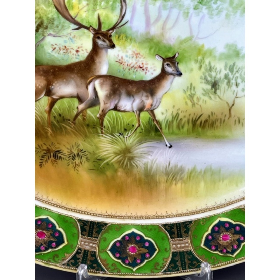 大型】オールドノリタケ 40cm 鹿紋 金盛り 大皿 プレートセット 大型