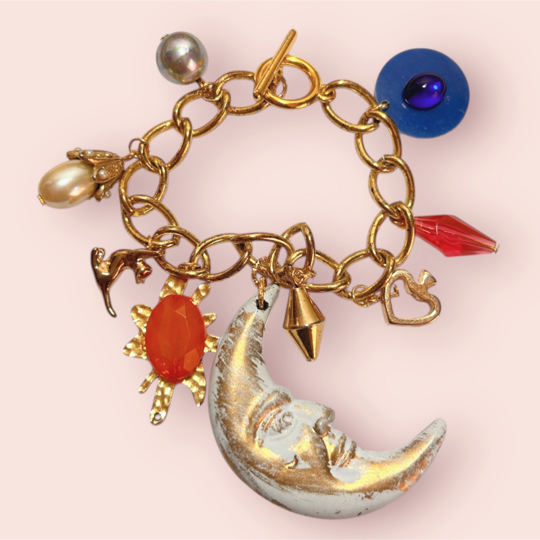 ブレスレット チャーム レトロ ヴィンテージ 月 ビーズ ハンドメイド 古着