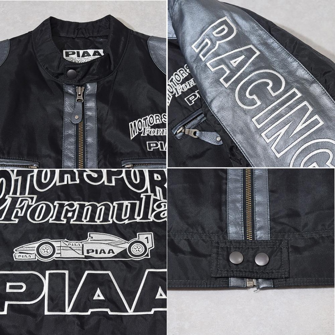 当時物 80s PIAA 中嶋悟 F1 刺繍 レザー レーシングジャケット 黒