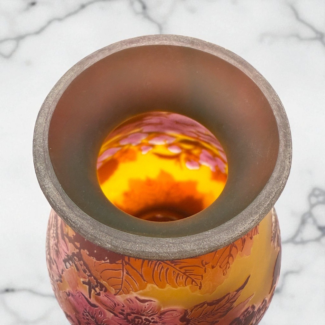 証明書付】希少エミールガレ 鉢 高さ25.5cm 幅16cm カメオ彫り 花器