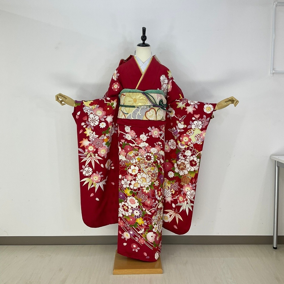 お振袖フルセット 7点セット 朱赤 正絹 美品 成人式