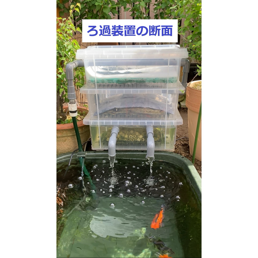 DIY】三段式外部ろ過装置（個人製作濾過装置）【メダカ・金魚・錦鯉の屋外
