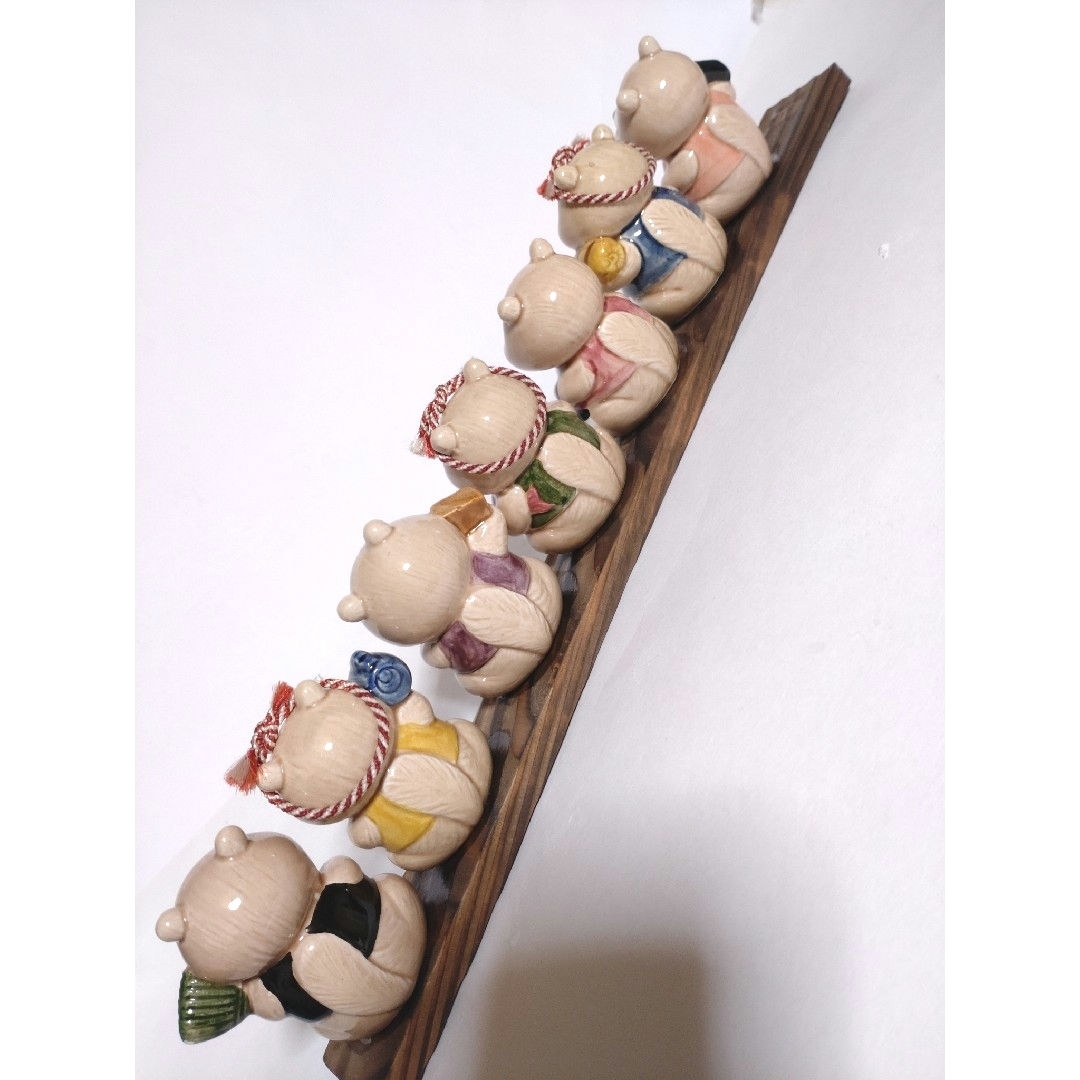 七福神たぬき □ 七匹のたぬき 陶器製 置物 狸 昭和レトロ 日本 和風 伝統