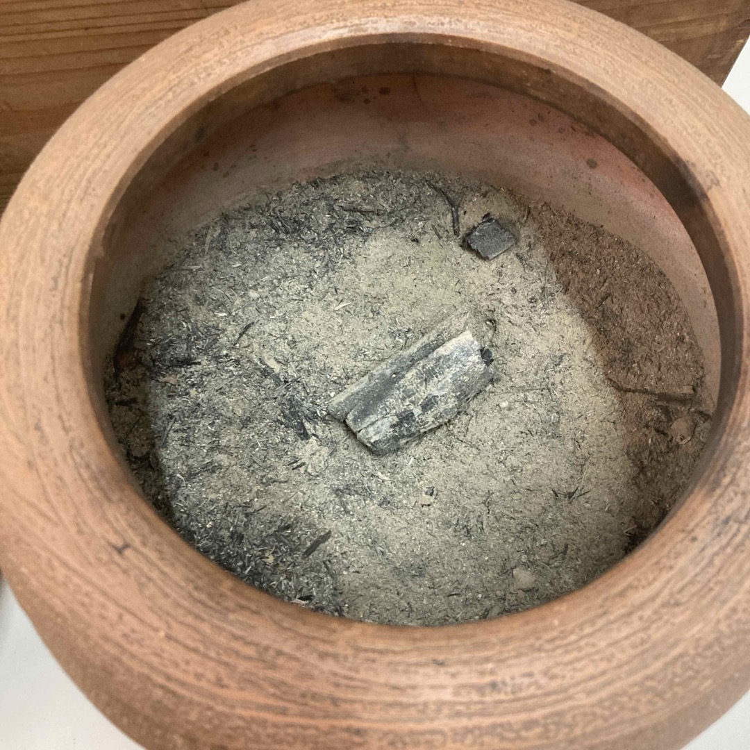 火鉢 2つセット 木箱付き アンティーク 木目調 陶器 高さ約19cm幅約21c