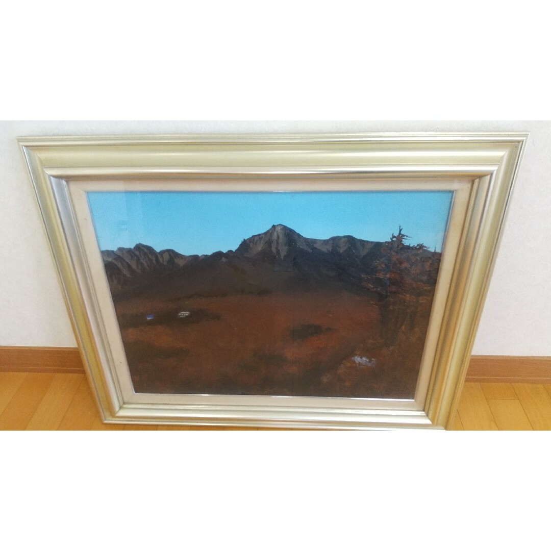 風景画 絵画 山 森林 風景油彩画 ガラス 額装付 美術品/アンティーク