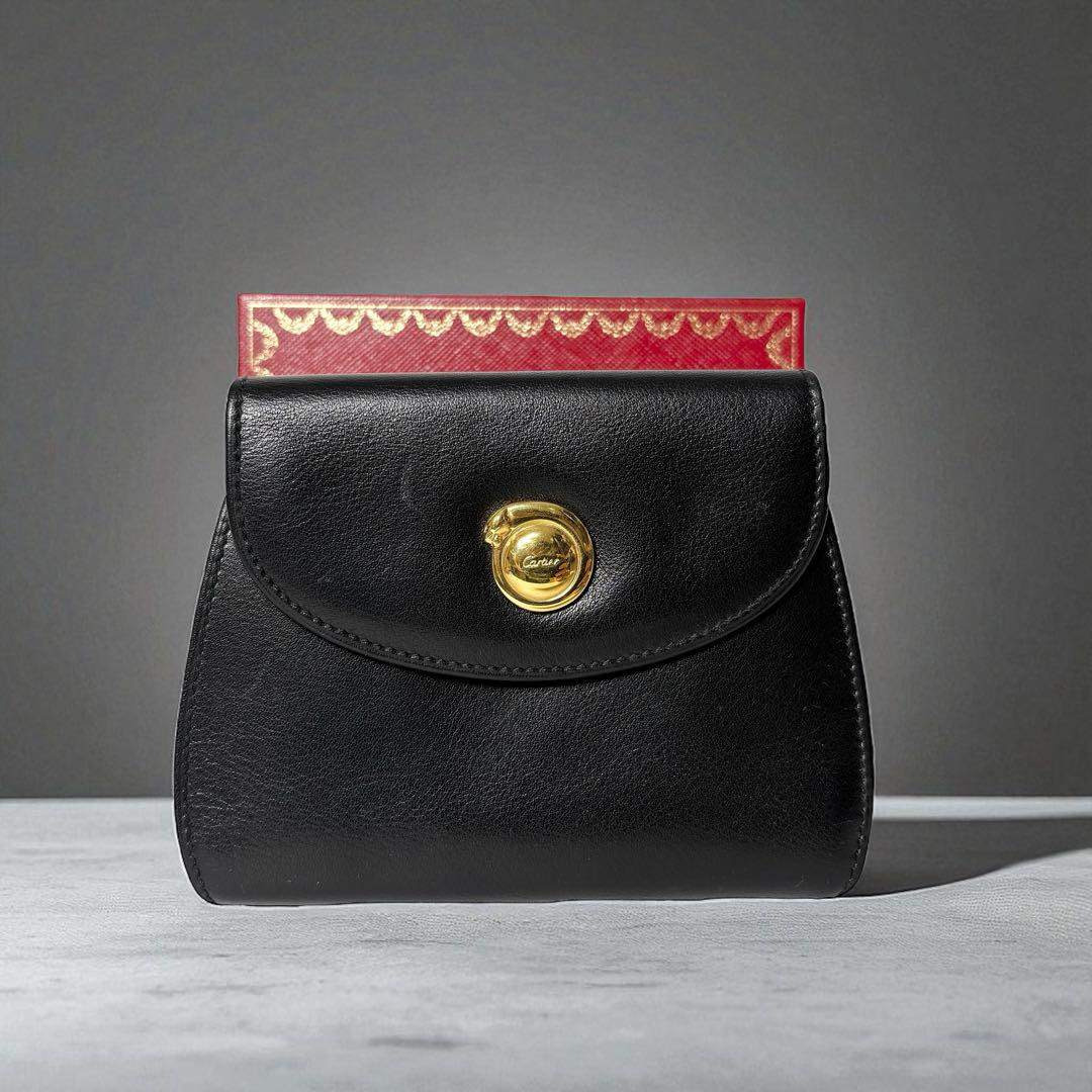 カルティエ パンテール 三つ折り財布 レザー ブラック 小銭入れ付
