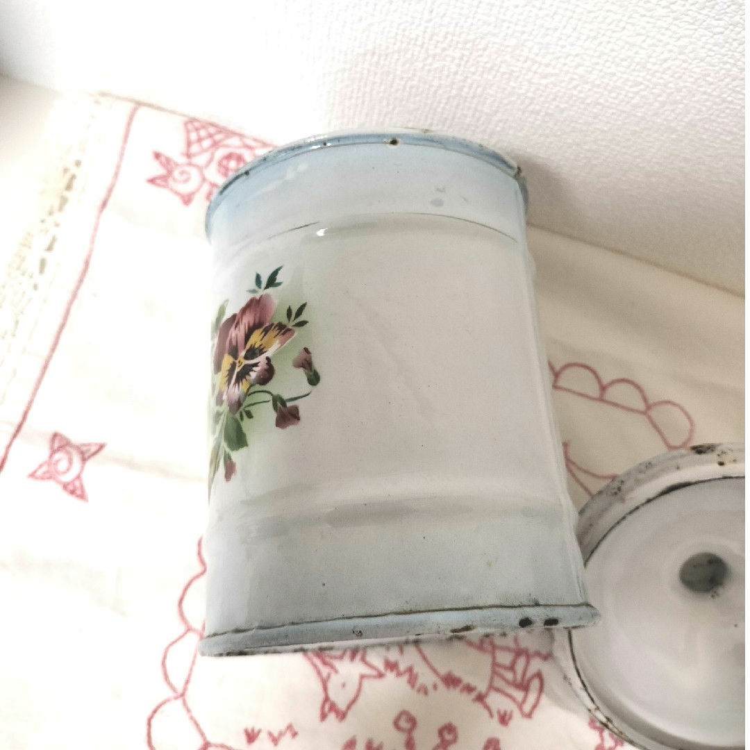 フランス Japy ジャピー ホーロー キャニスター パンジー柄 アンティーク