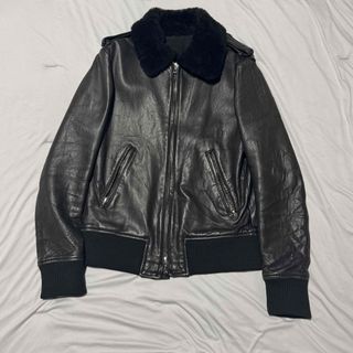 リチウムオム シープスキン ボンバージャケット 襟ボア 日本製 本革 46