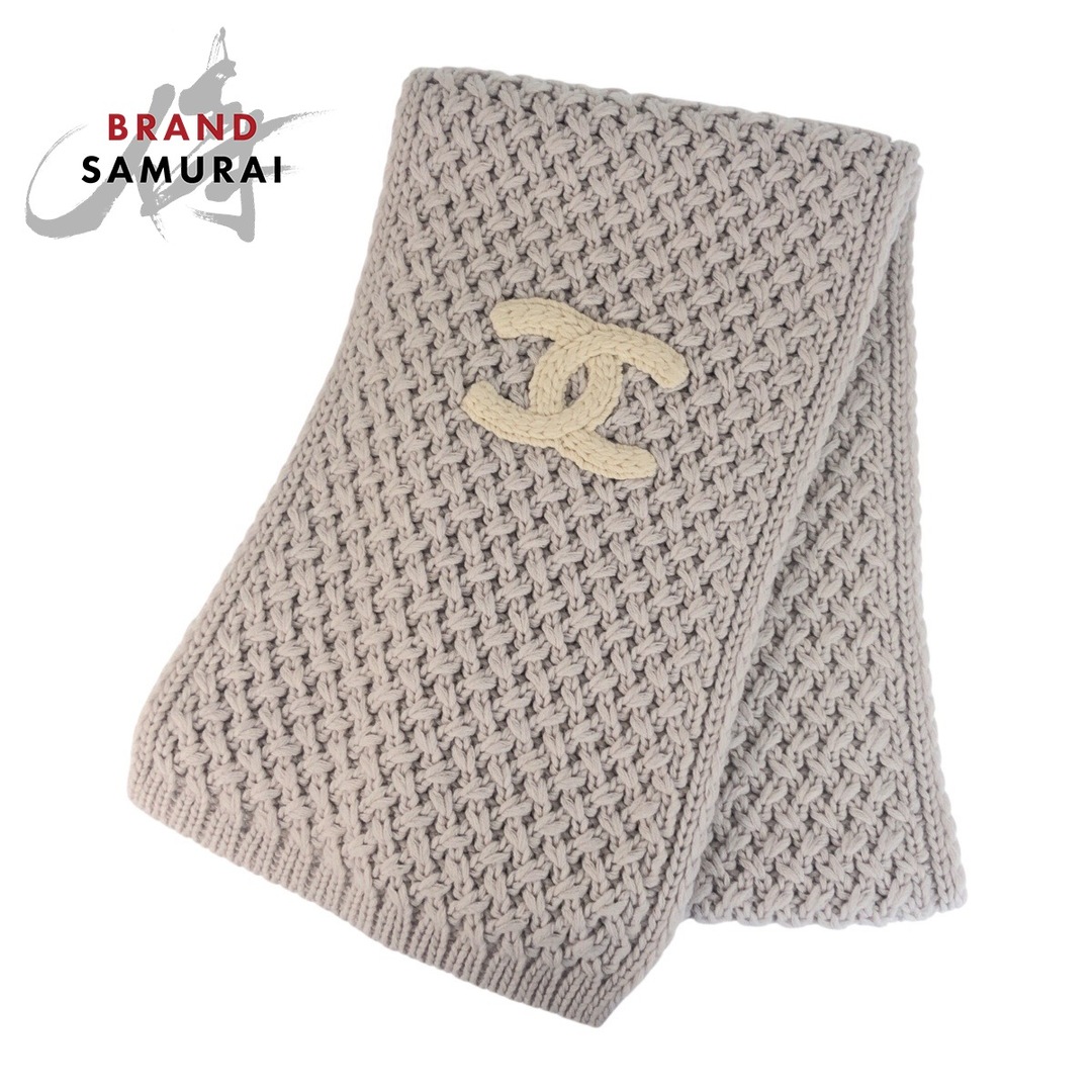 美品 CHANEL シャネル ココマーク ライトグレー ホワイト カシミヤ