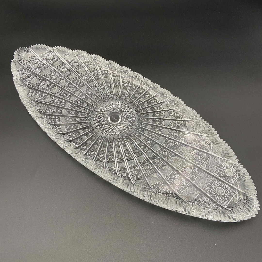 ボヘミアガラス クリスタル ラスカ 楕円 オーバル 大皿 54cm 箱あり