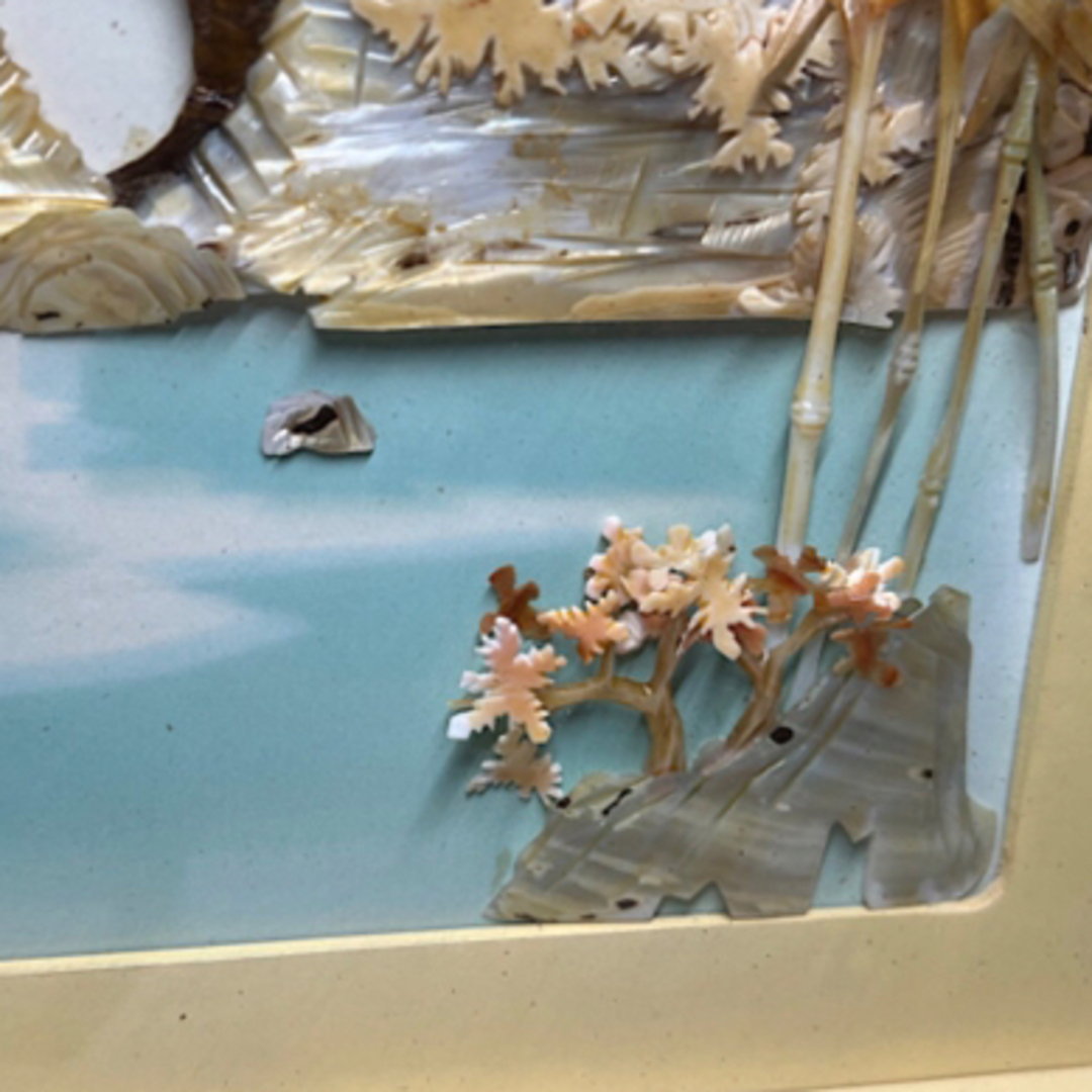 中国工芸 螺鈿画「桂林象鼻山」額装 壁掛け 41×25cm