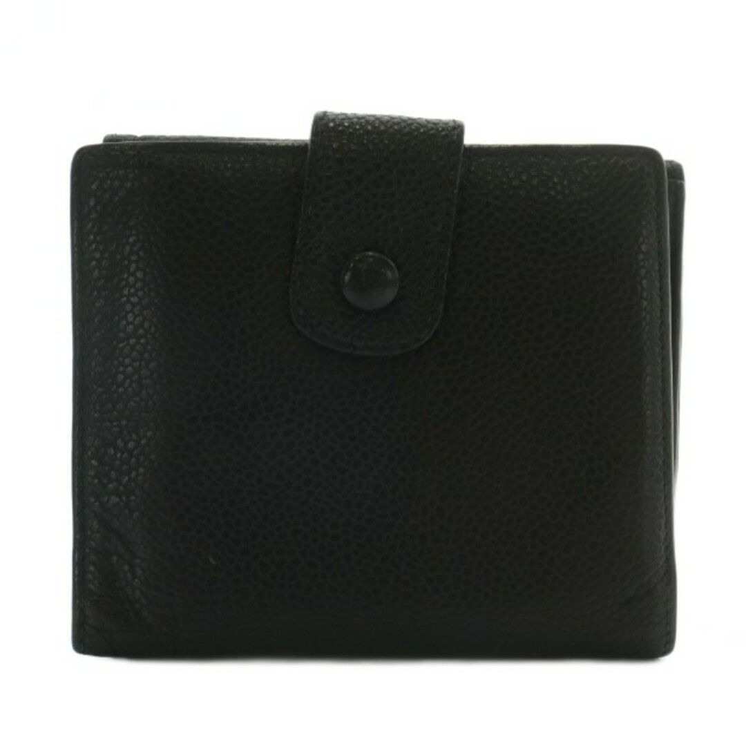 CHANEL / キャビアスキン/Wホック/2つ折り財布/レザー/BLK/無地