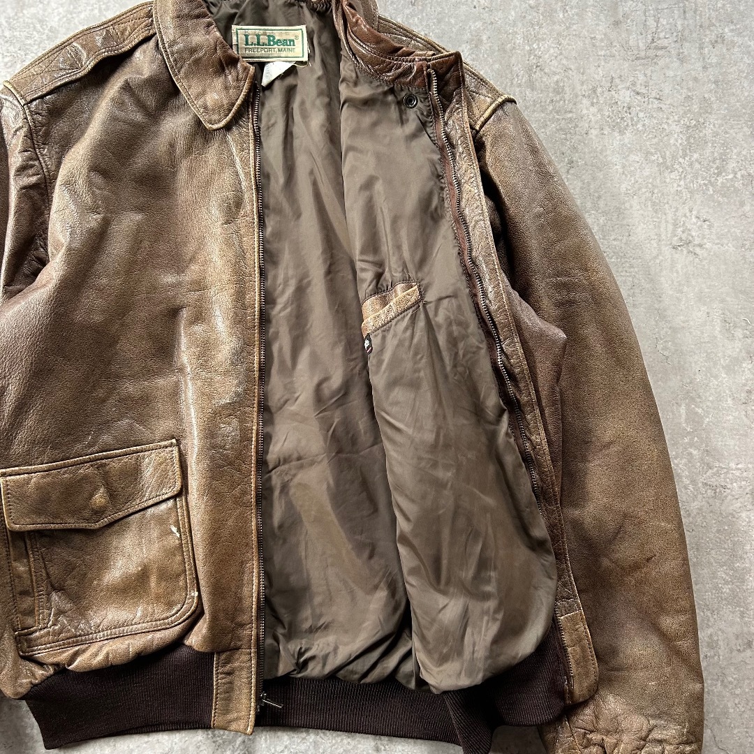 80s エルエルビーン A-2フライトジャケット USA製 ブラウン 46 本革