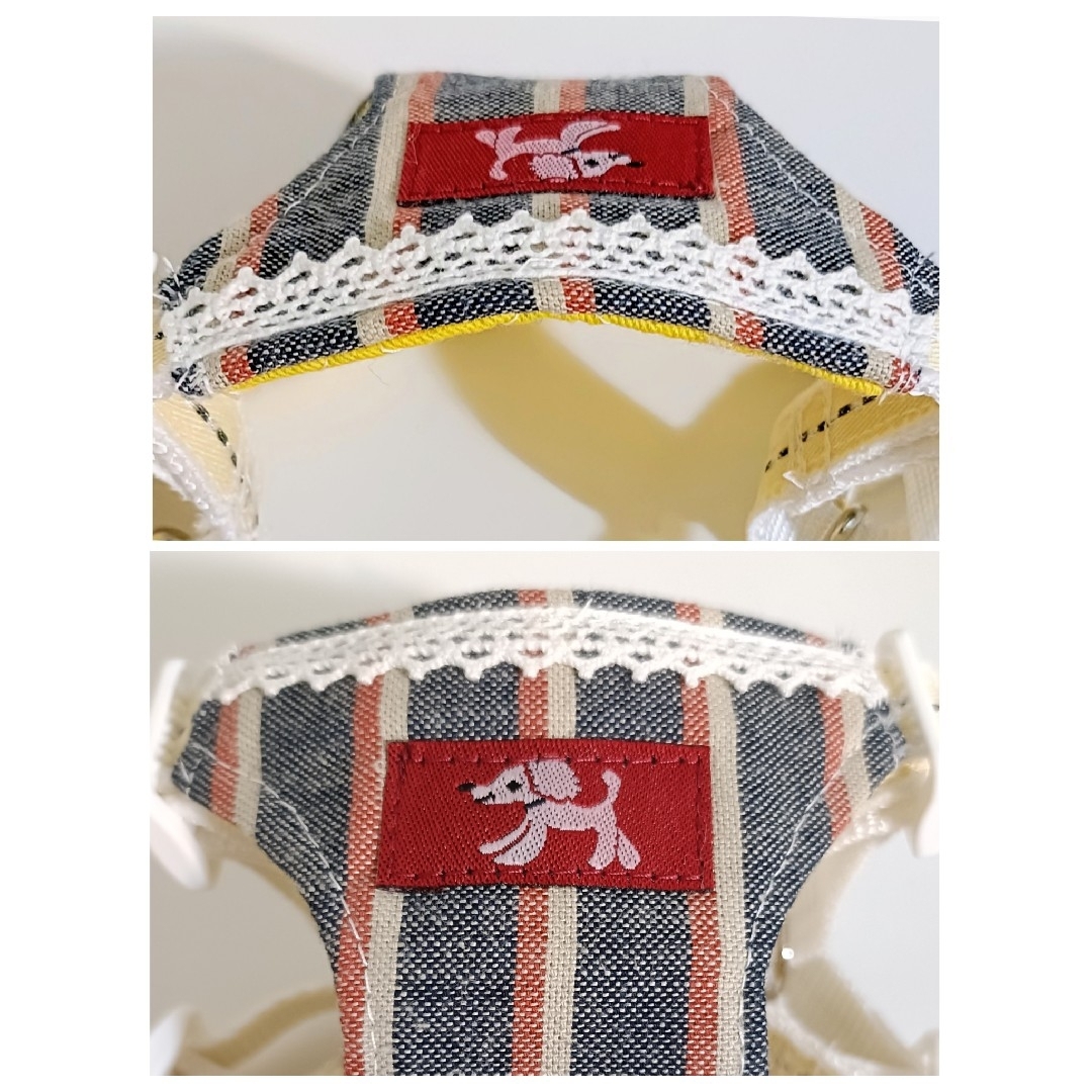 小型犬用 ハーネス Sサイズ ハンドメイド デニム ストライプ 超小型犬