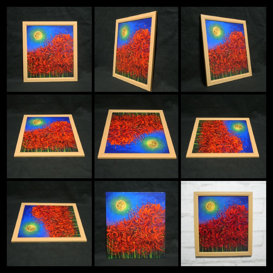 油絵 油彩 油彩画 絵 絵画 絵【月下の彼岸花】