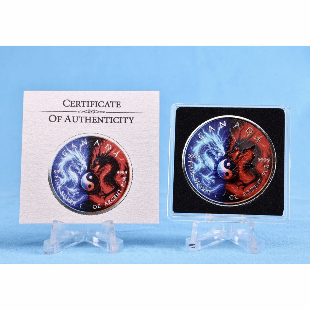 メイプルリーフ 銀貨 カラー ドラゴン(陰と陽) 1オンス 1oz 龍 竜 陰陽