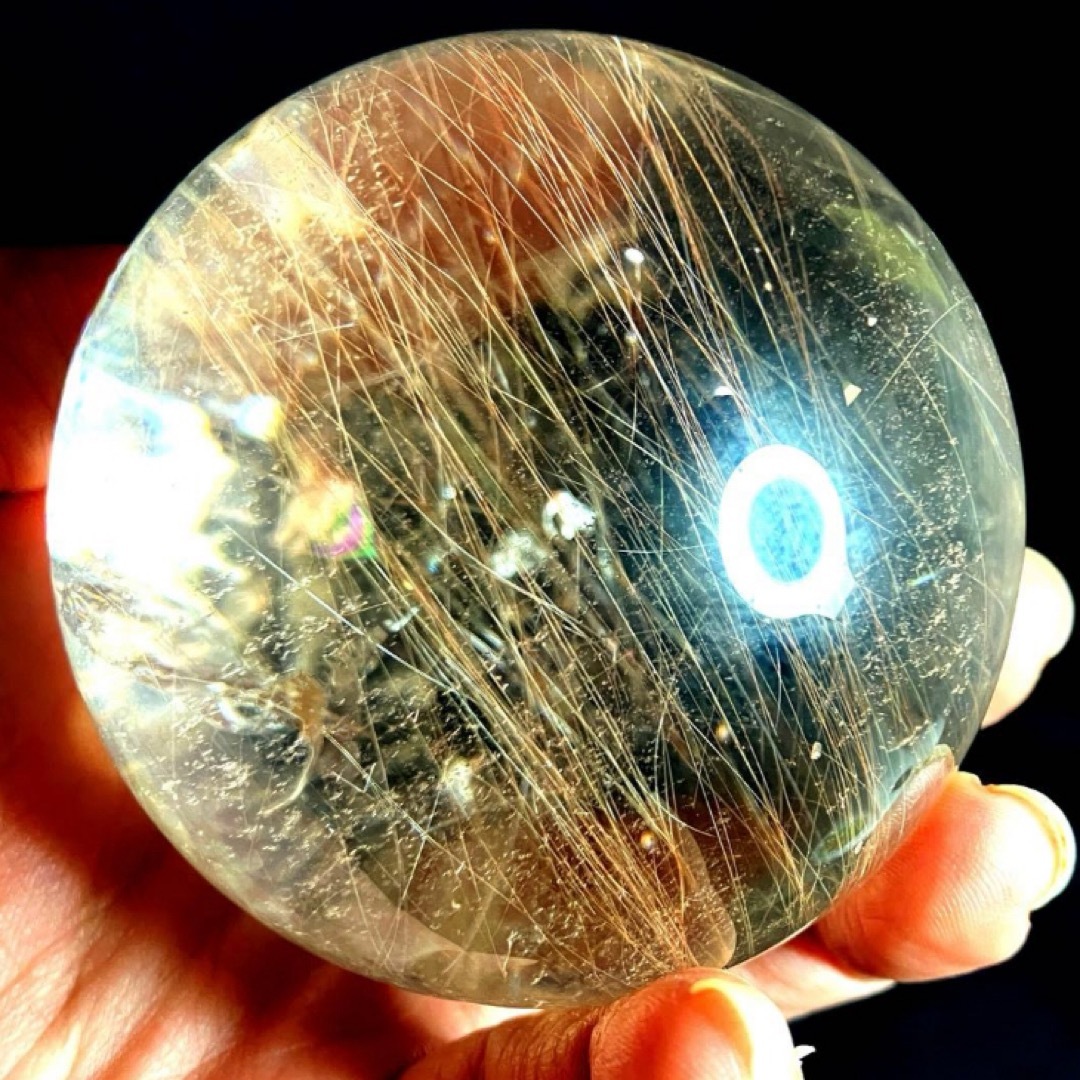 超大玉 64mm 371g ゴールドルチルクォーツ スフィア 金針水晶 超絶綺麗