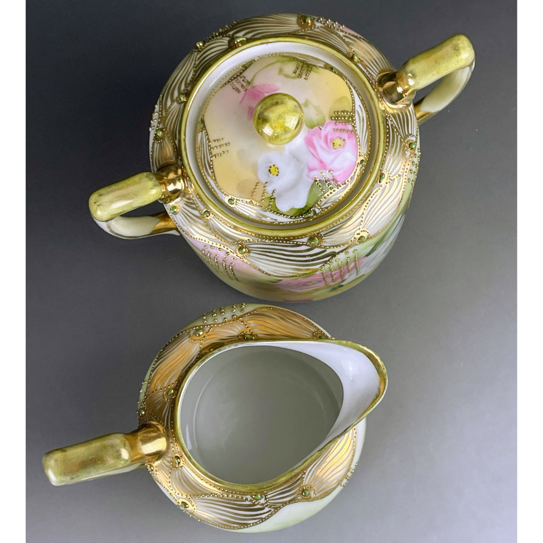 オールドノリタケ 薔薇紋 シュガーボウル クリーマー ジュエル 金盛り