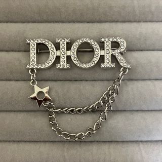 極美品 正規品 Dior ブローチ 旧ロゴ ビンテージ クリスタル シルバー