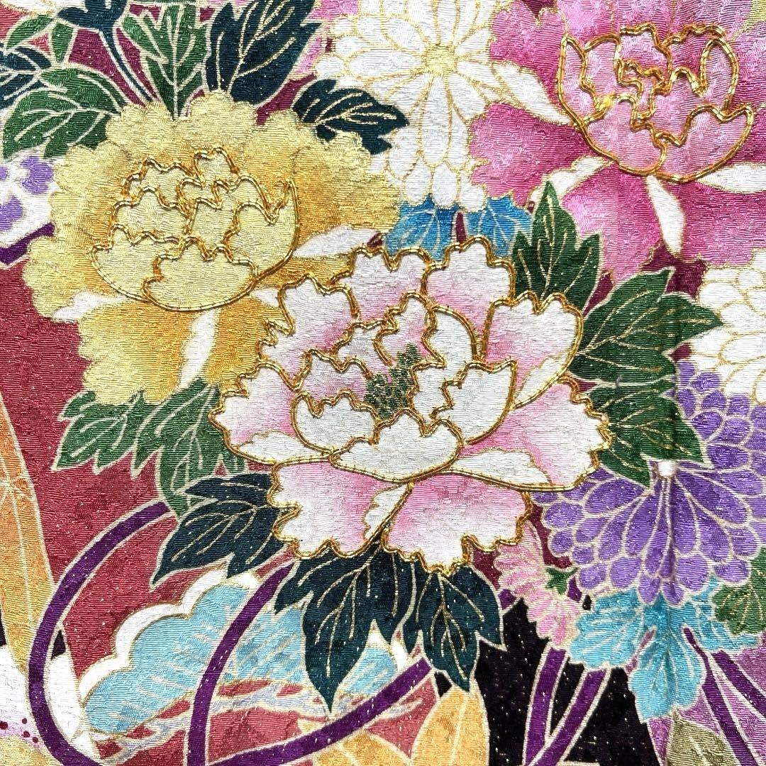 振袖 金駒刺繍 金通し 金彩 熨斗 八重桜 牡丹 成人式 着物 101b d