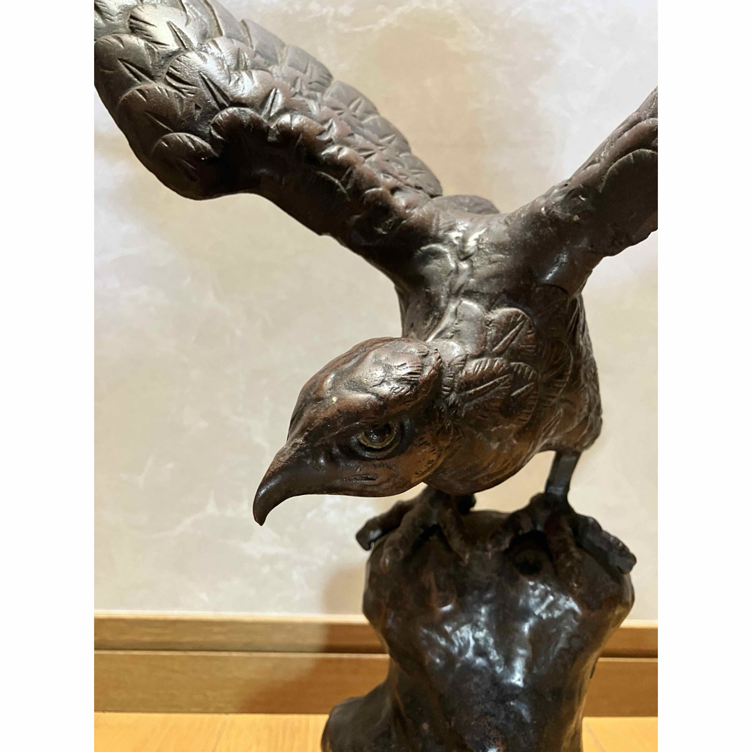 骨董 鷹置物 鍍銀か洋銀 大正昭和頃 大型置物 飾り レトロ