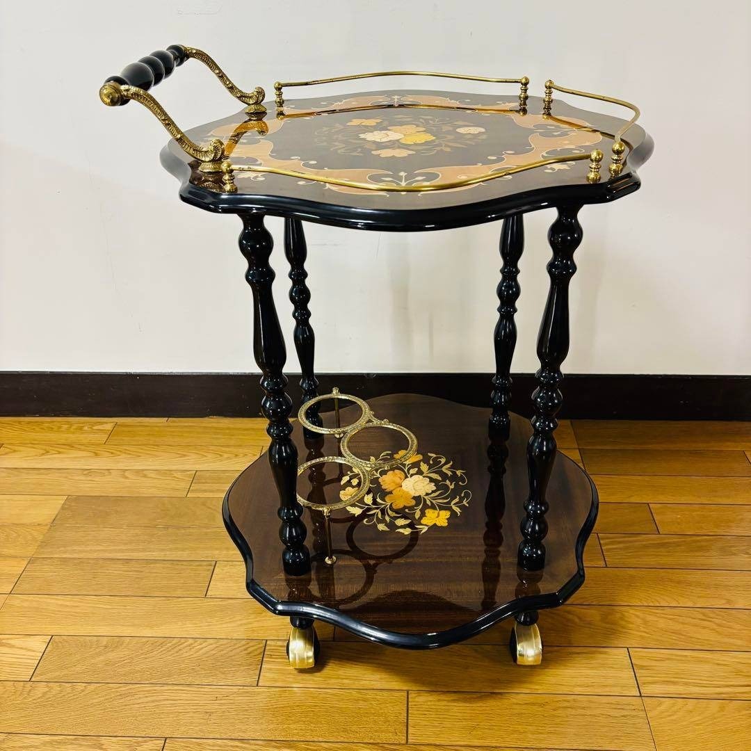 イタリア製 ティーワゴン 象嵌細工 アンティークワゴン キッチンワゴン