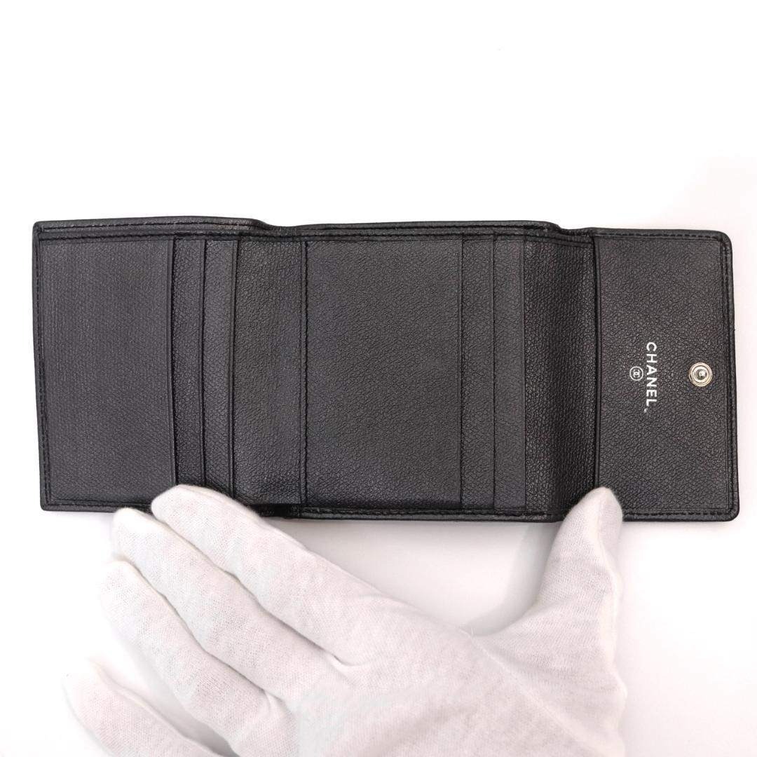 CHANEL シャネル 三つ折り財布 ココボタン Wホック ブラック レザー