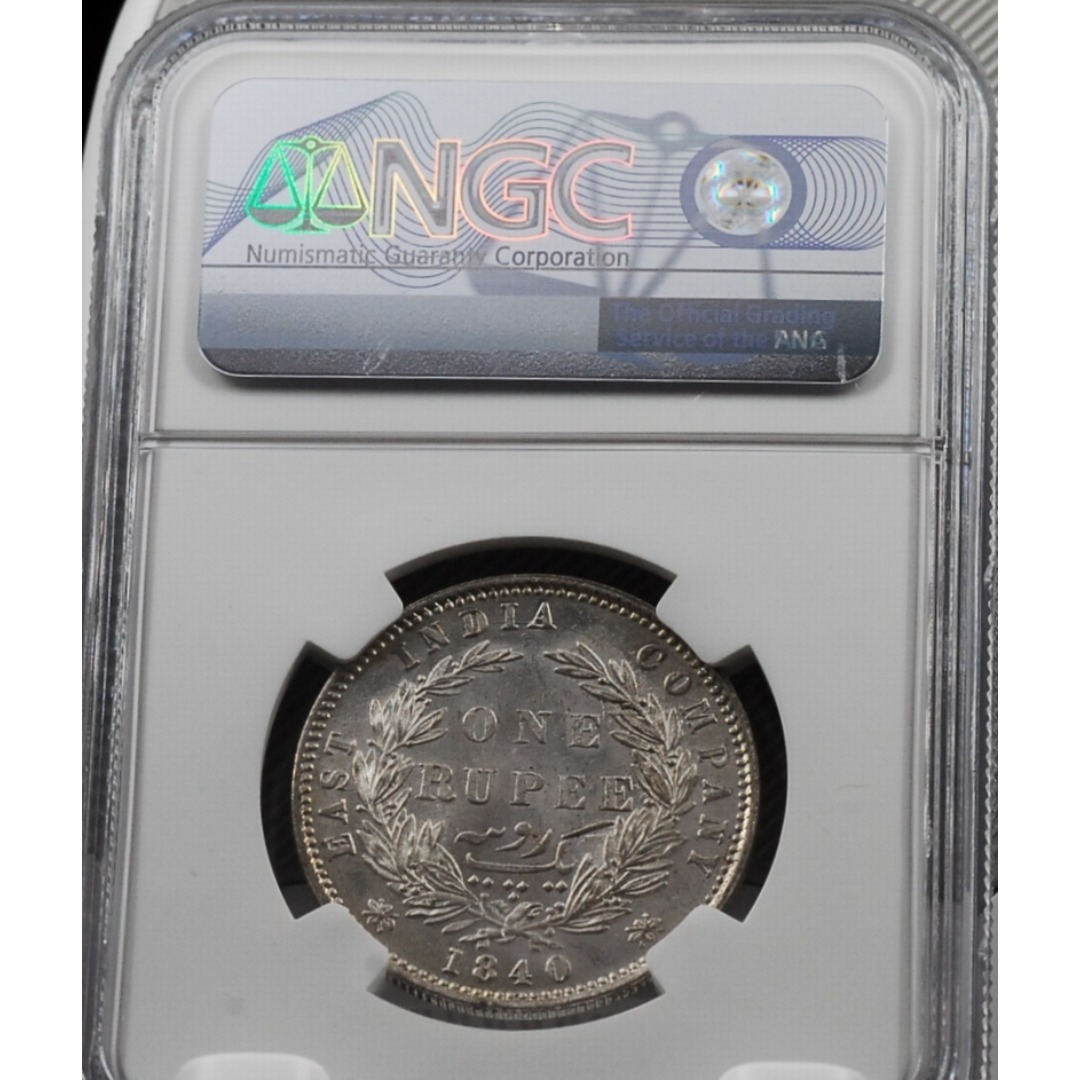 NGC MS62 1840年 英領インド 1ルピー銀貨 ヴィクトリア女王 希少 NGC