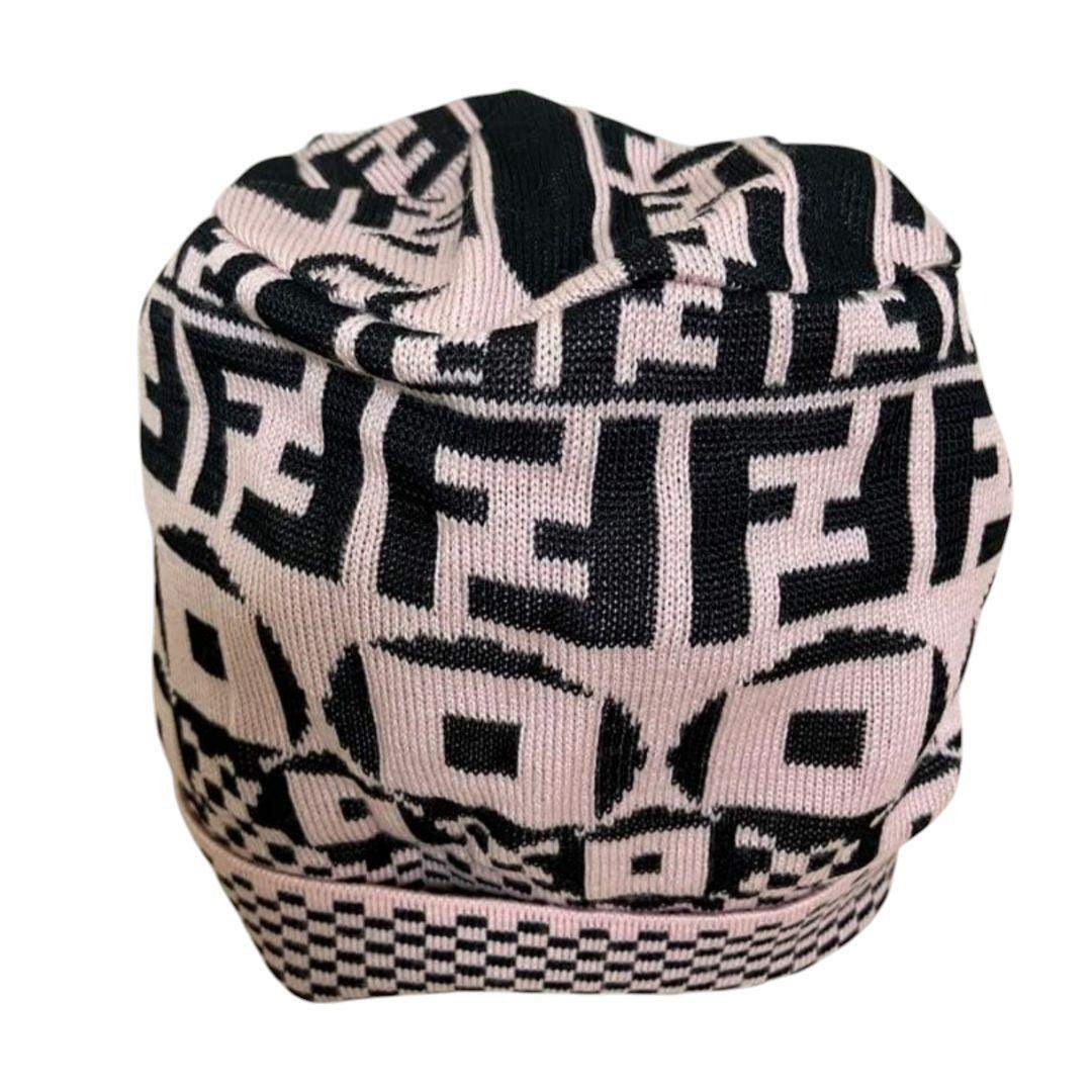 未使用級】FENDI フェンディ ニット帽 ピンク×黒 FENDI フェンディ