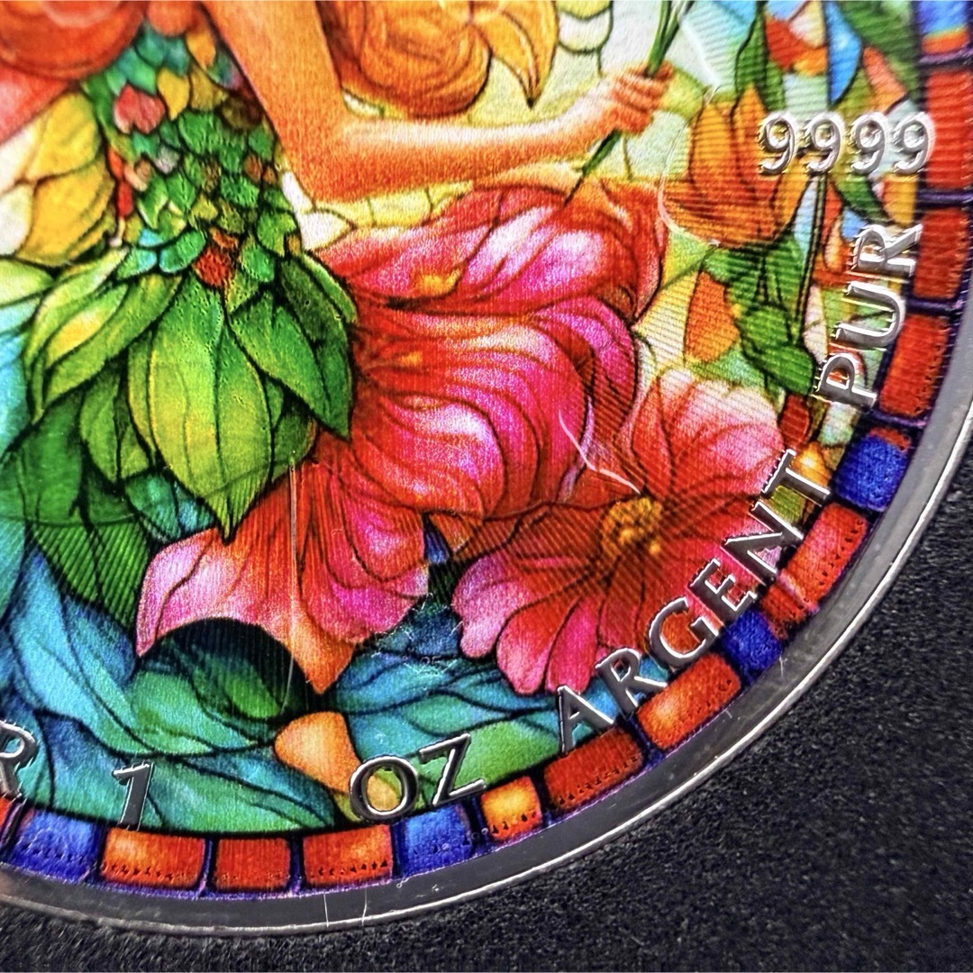 メイプルリーフ 銀貨 カラー ステンドグラスフェアリー -花を司る妖精