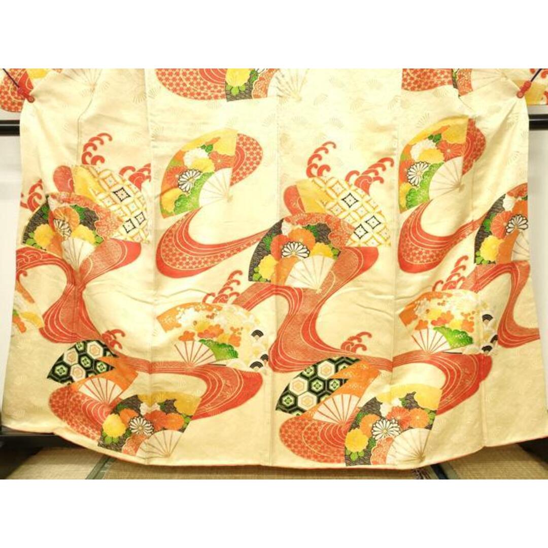 平和屋着物□小振袖 駒刺繍 流水扇面花文 金彩 正絹 逸品 DABB3762cmの