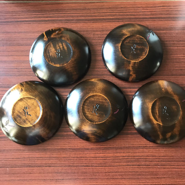 川添日記 にっき おたふく皿 未使用 5枚組 草木彫 漆器 お茶席 インテリア
