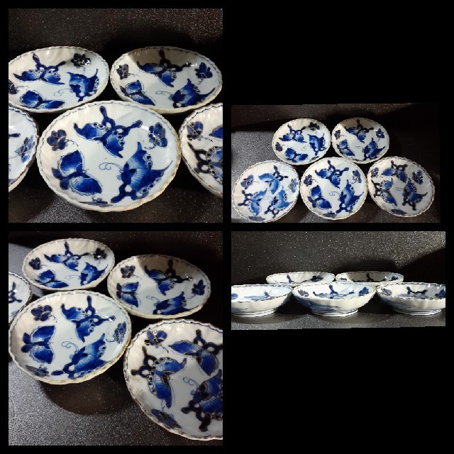 専用yonsama5186 様】明治時代 古伊万里 金彩 染付 蝶図 皿 5客の通販