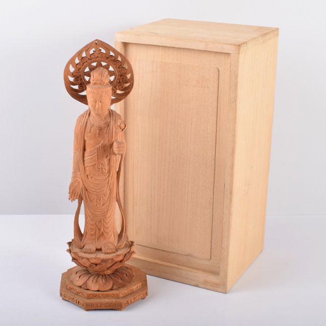 仏教美術 木彫 観音菩薩像 仏像 置物 V R2536