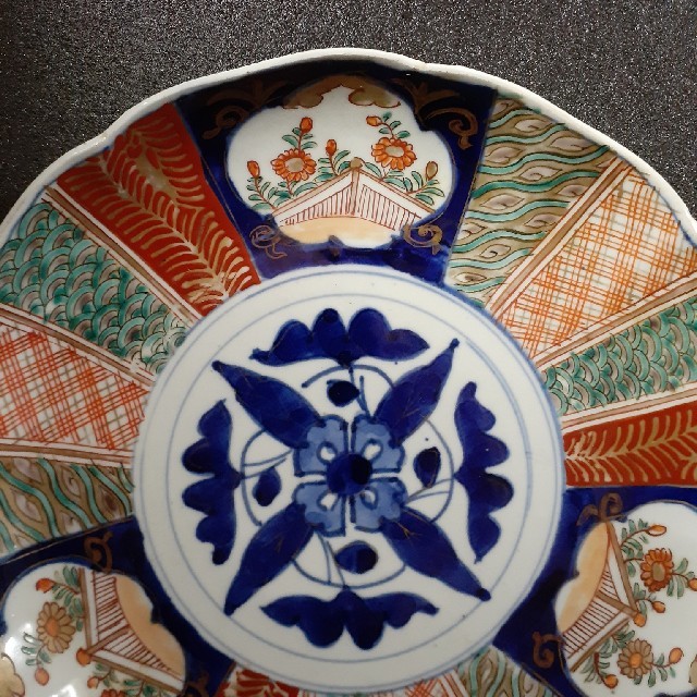 小皿 古伊万里 明治 丸窓 ようらく 四方襷文様 大明嘉清年製 イ号