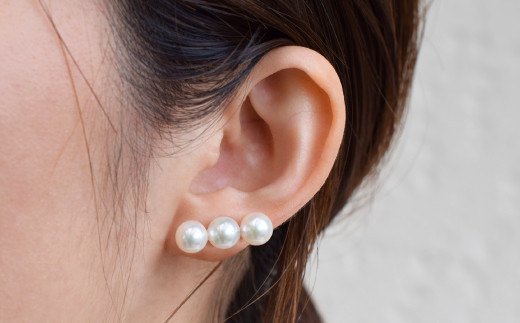 S085-353A_天草産 K18 3連 パールピアス あこや真珠 7.5mm - 8mm