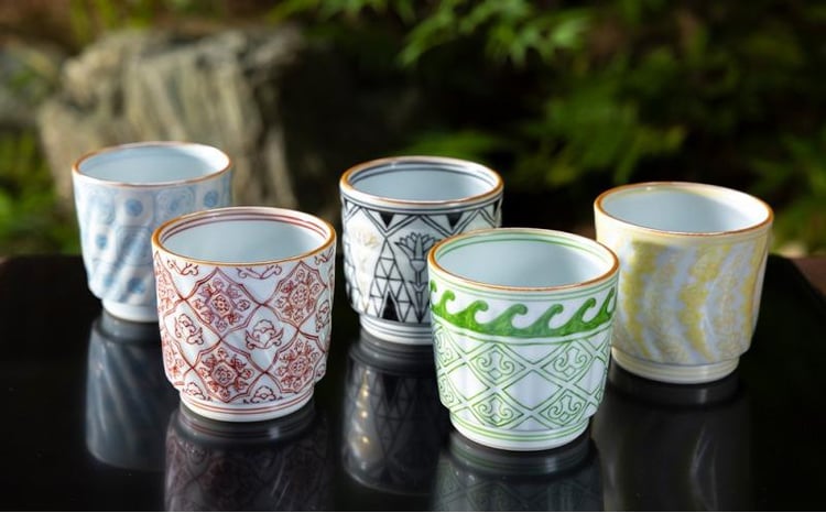 柳桜園×京焼】最高級茶各種詰合せ×京焼茶器セット（叶松谷作 洋彩幾何