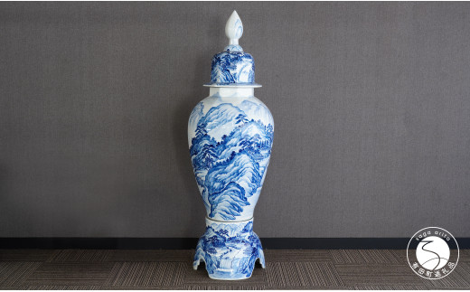 肥前 峯山 作 染付大壺 鴨紅葉大花瓶 骨董 有田 飾壷 大型