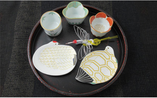 未使用 高級 有田焼 急須 器 湯呑み 四角皿 小皿 手書き 金 梅 セット