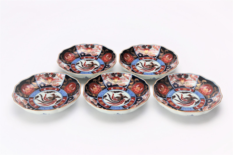 伊万里焼】瀬兵窯 古伊万里金彩牡丹木甲4.5寸皿 5枚セット 丸兄商社