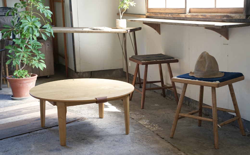 折りたたみちゃぶ台 円卓 手作り 木製 【Ojn Handmade Hut】 新潟県