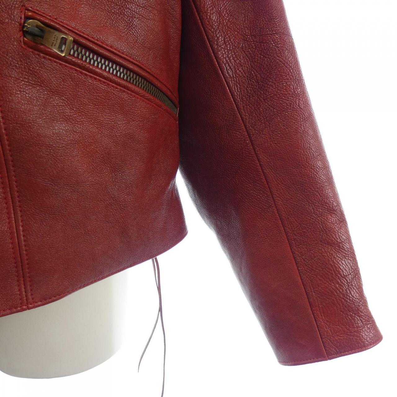 PRADA レッドレザーシングルライダースジャケット