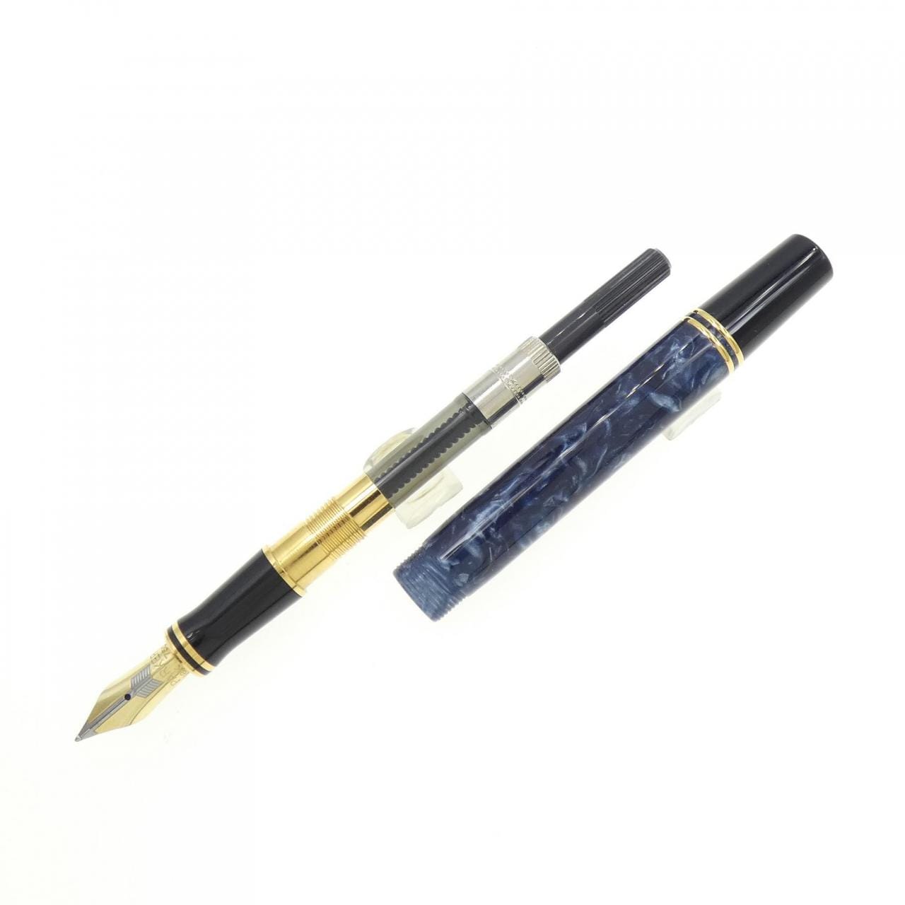 K18美品PARKER デュオフォールドネイビー マーブル万年筆 専用ケース