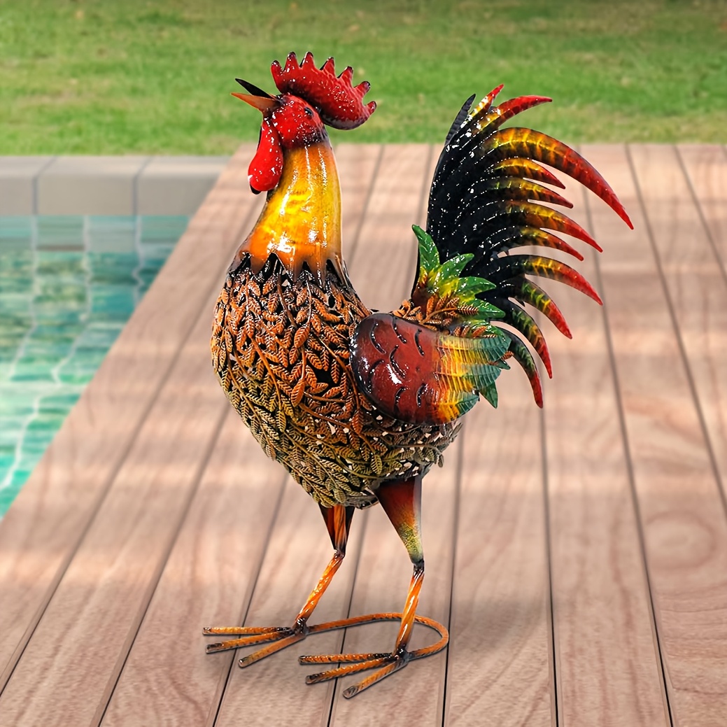 Set of 2 Metal Chicken Decor for Garden and Home Decoration